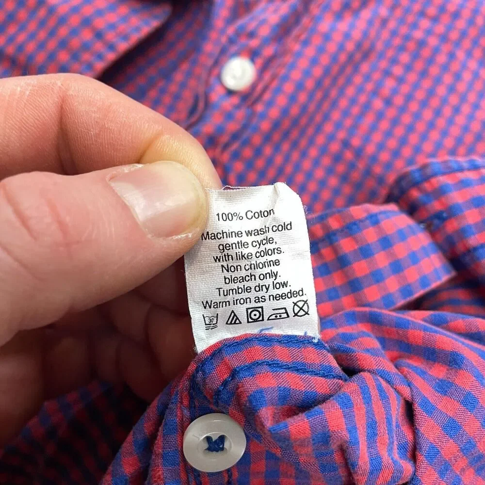 J.Crew Button Down Shirt Mens Medium Red Blue Plaid Slim Fit Long Sleeve Cotton